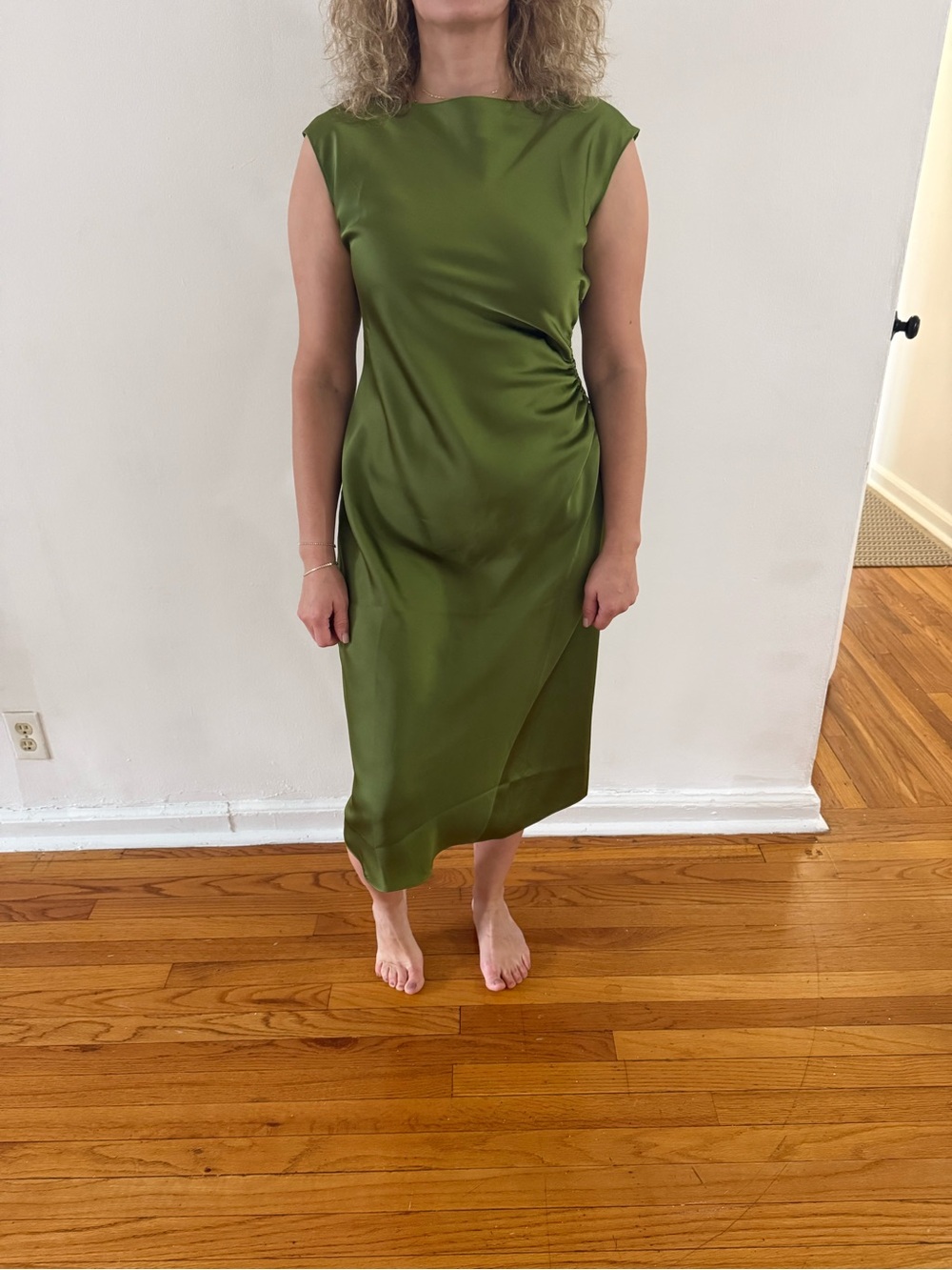 Banana Republic Olive Green Satin Midi Dress